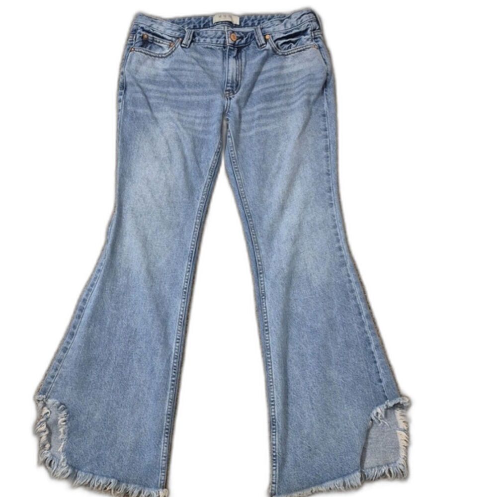 Free People We The Free Flare Jeans 27 Raw Frayed Slit Hem 70s Boho Denim